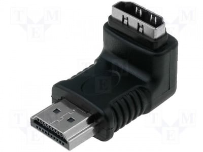 Преходник HDMI-ADP.1 Адаптер; HDMI гнездо 90°, HDMI щепсел; Цвят: черен